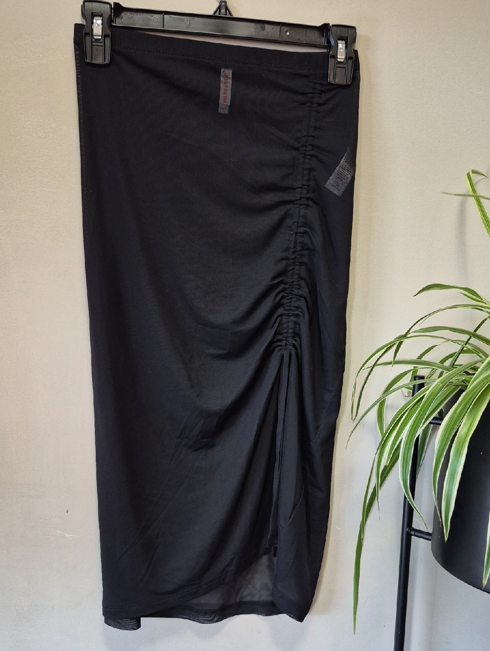 Black Ruched Sheer Midi Skirt/Cover Up